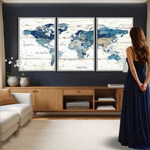 Watercolor World Map Canvas Wall Art Print – Abstract
