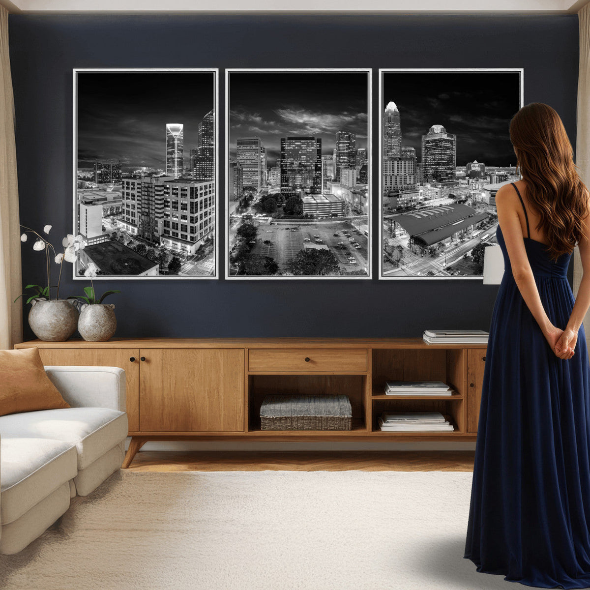 Charlotte Skyline Canvas Wall Art Print – North Carolina Cityscape Photography Print