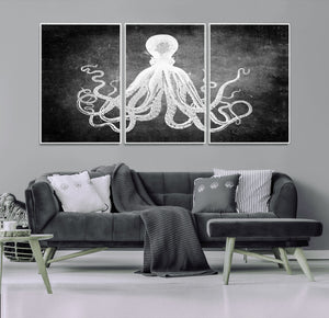 Black White Octopus Wall Art Canvas Print