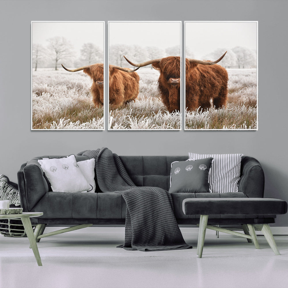 Longhorn Cattle Wall Art Canvas Print, Framed Farmhouse