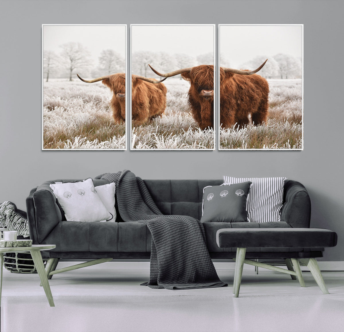 Longhorn Cattle Wall Art Canvas Print, Framed Farmhouse