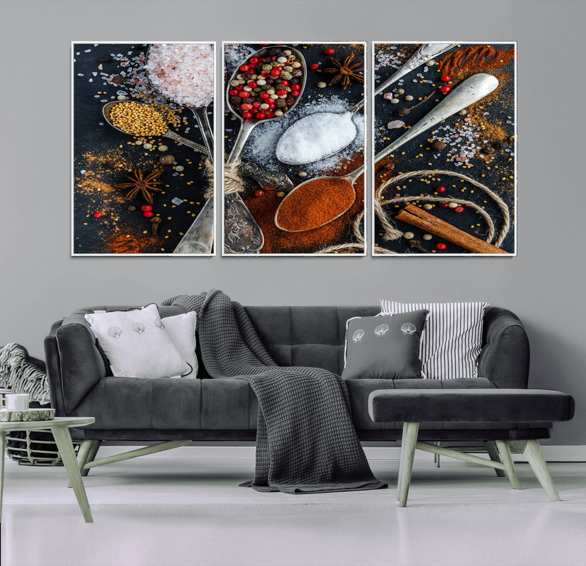 Spices and Seasonings Canvas Wall Art – Colorful Triptych