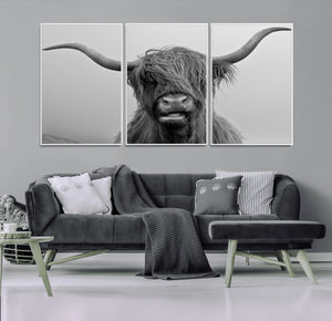 Texas Cow Wall Art Canvas, Texas Longhorn Cattle Canvas
