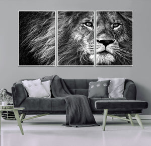 Black and White Lion Canvas Wall Art Print – Wildlife