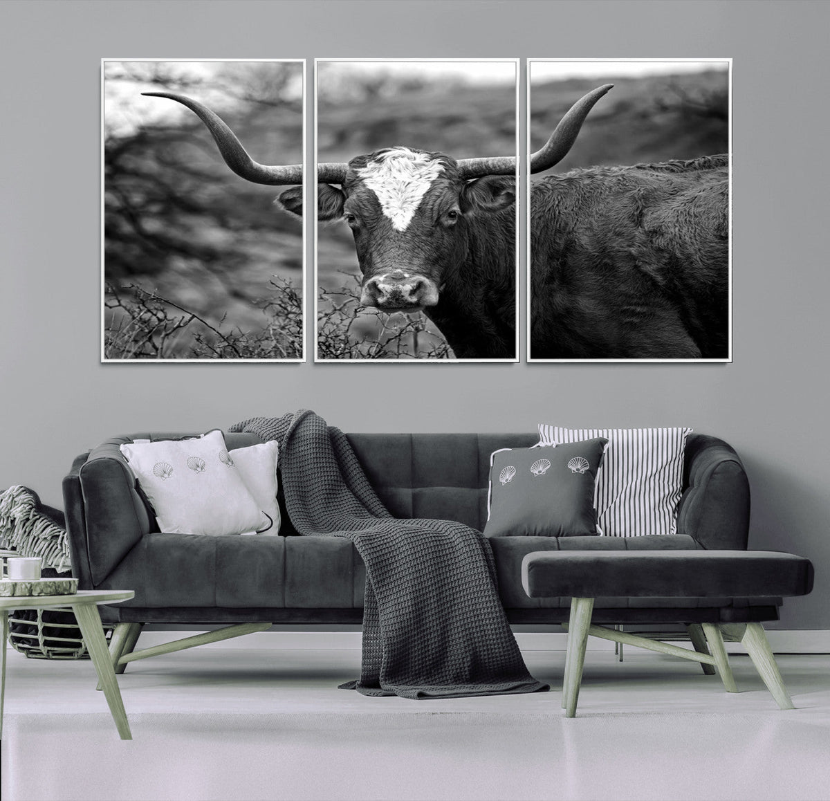 Western Home Wall Art Canvas Print, Framed Texas Longhorn