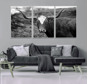 Western Home Wall Art Canvas Print, Framed Texas Longhorn