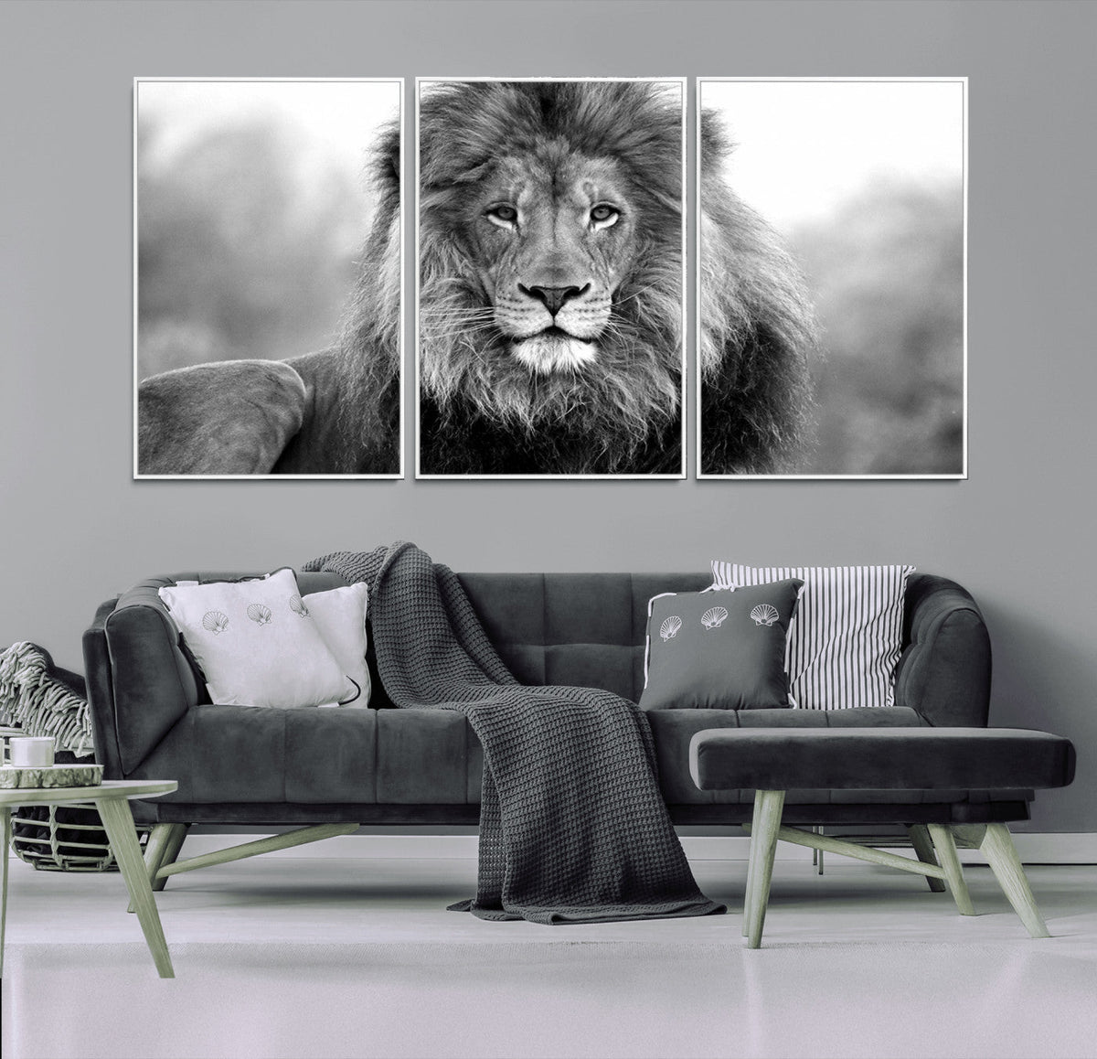 Black and White Lion Canvas Wall Art – Animal Print Artwork