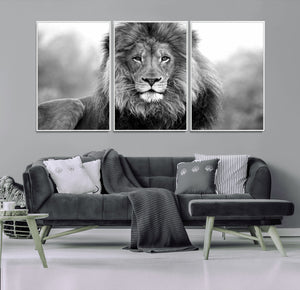 Black and White Lion Canvas Wall Art – Animal Print Artwork