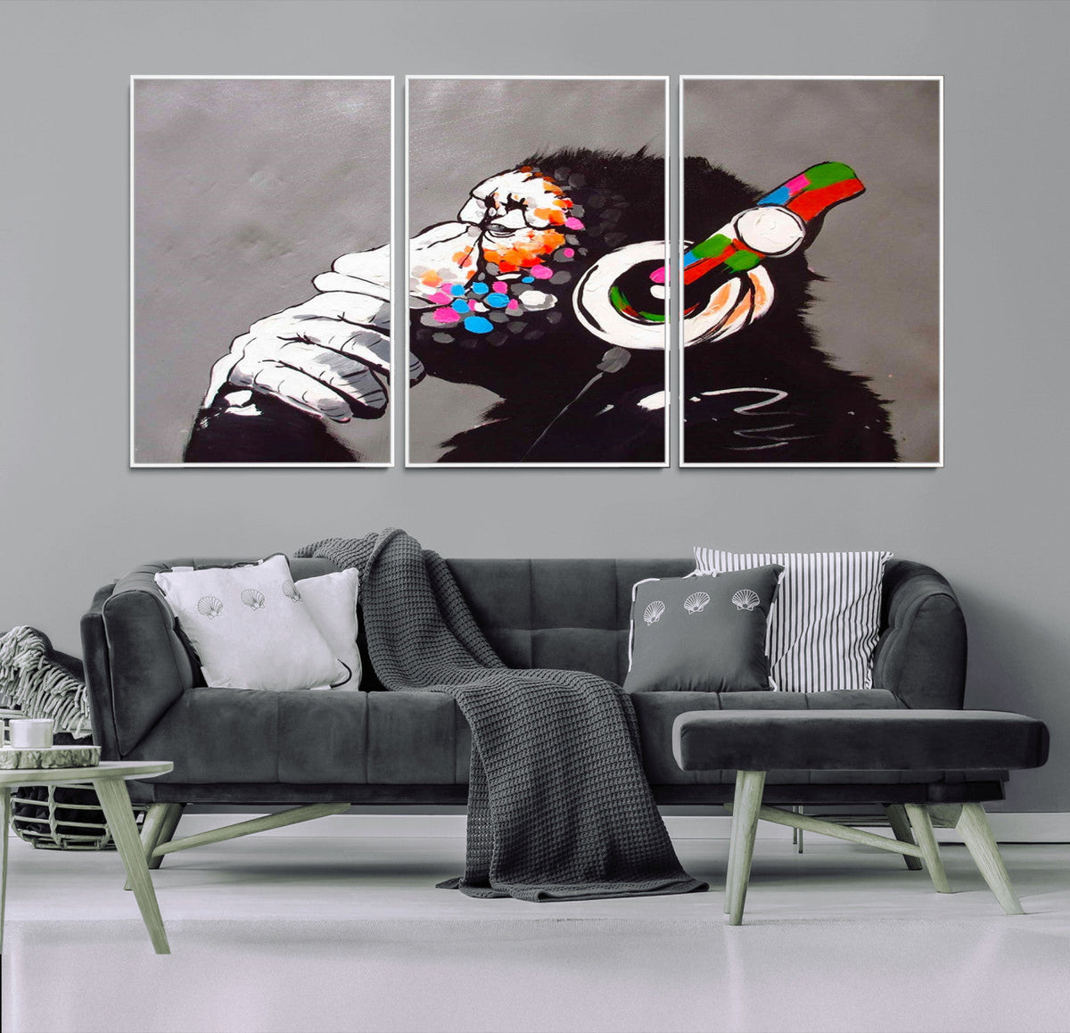 Dj Monkey Listening to Music Wall Art Print | Banksy Monkey