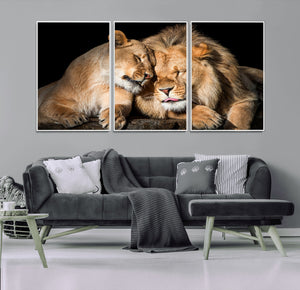 Lion and Lioness Wall Art Canvas Print – Framed African