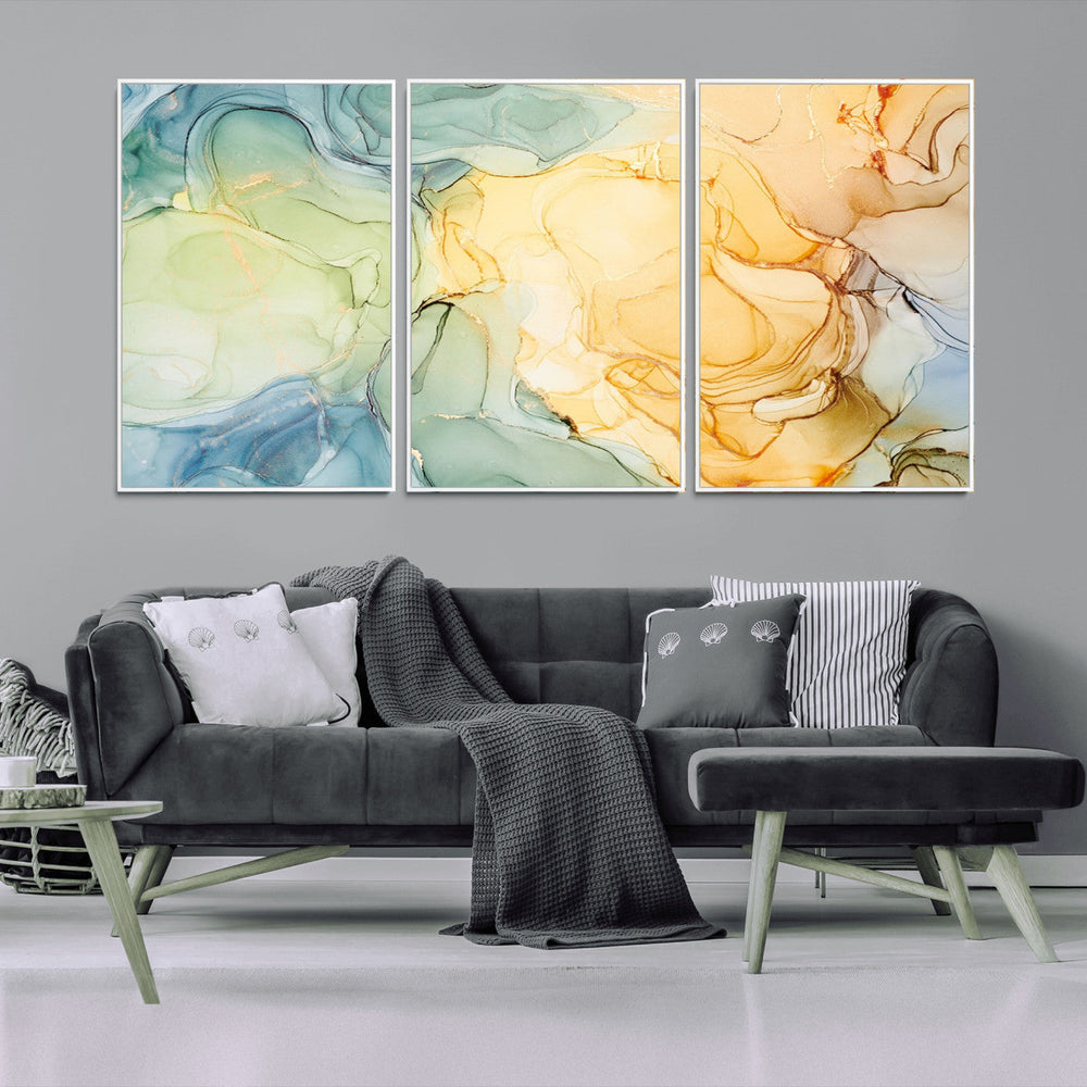 Green and Yellow Marble Fluid Effect Wall Art, Green and