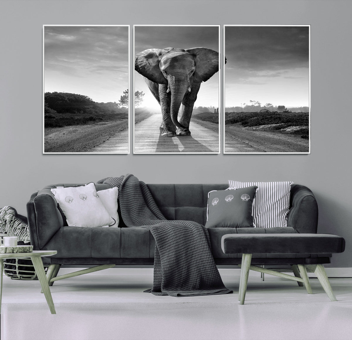 Black and White Elephant Wall Art Canvas Print