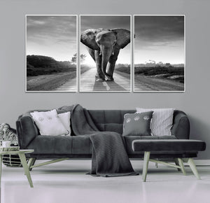Black and White Elephant Wall Art Canvas Print