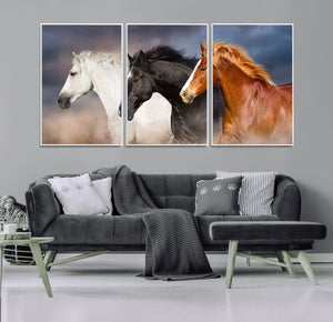 Animal Wall Art Three Horses Farmhouse Art Canvas, Framed