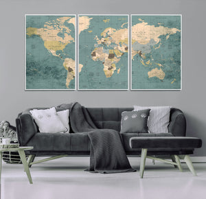 Classic World Map Canvas Print – Framed Vintage Map Wall