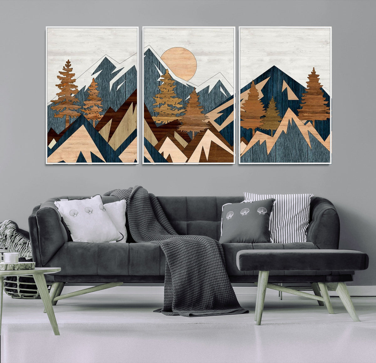 Abstract Wood Panel Effect Mountain Range Top Wall Art