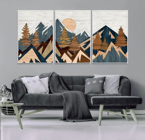 Abstract Wood Panel Effect Mountain Range Top Wall Art