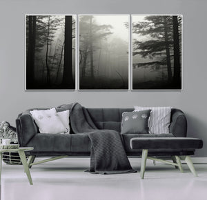 Misty Forest Wall Art Premium Canvas Print a Foggy and