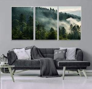 Misty Forest Wall Art Premium Canvas Print a Foggy and