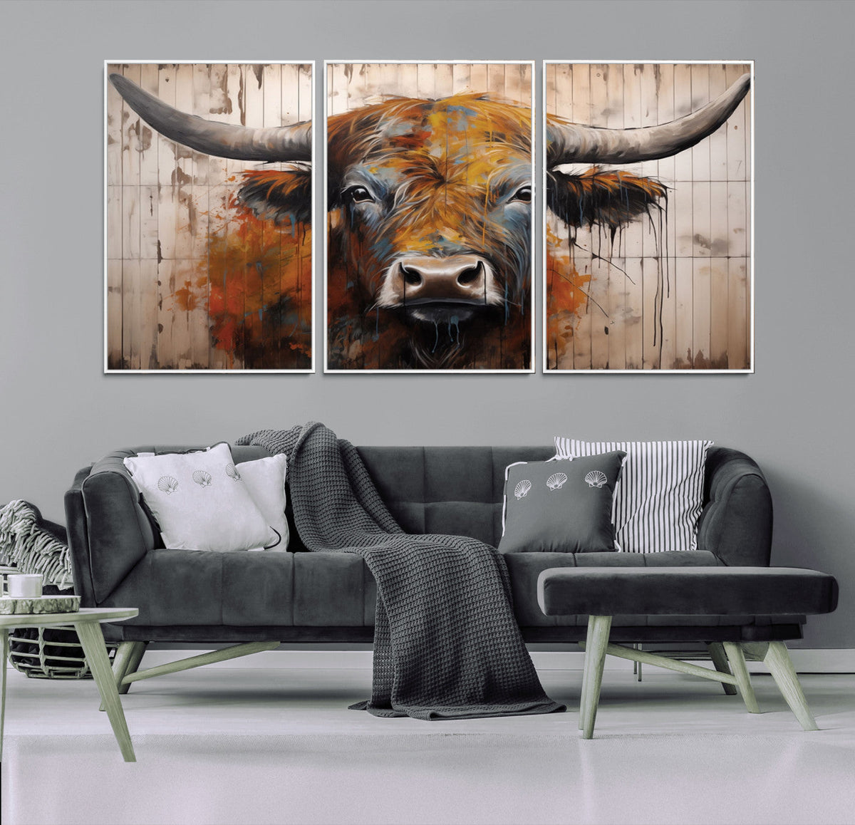 Abstract Bull Highland Cow Canvas Wall Art Print – Vibrant