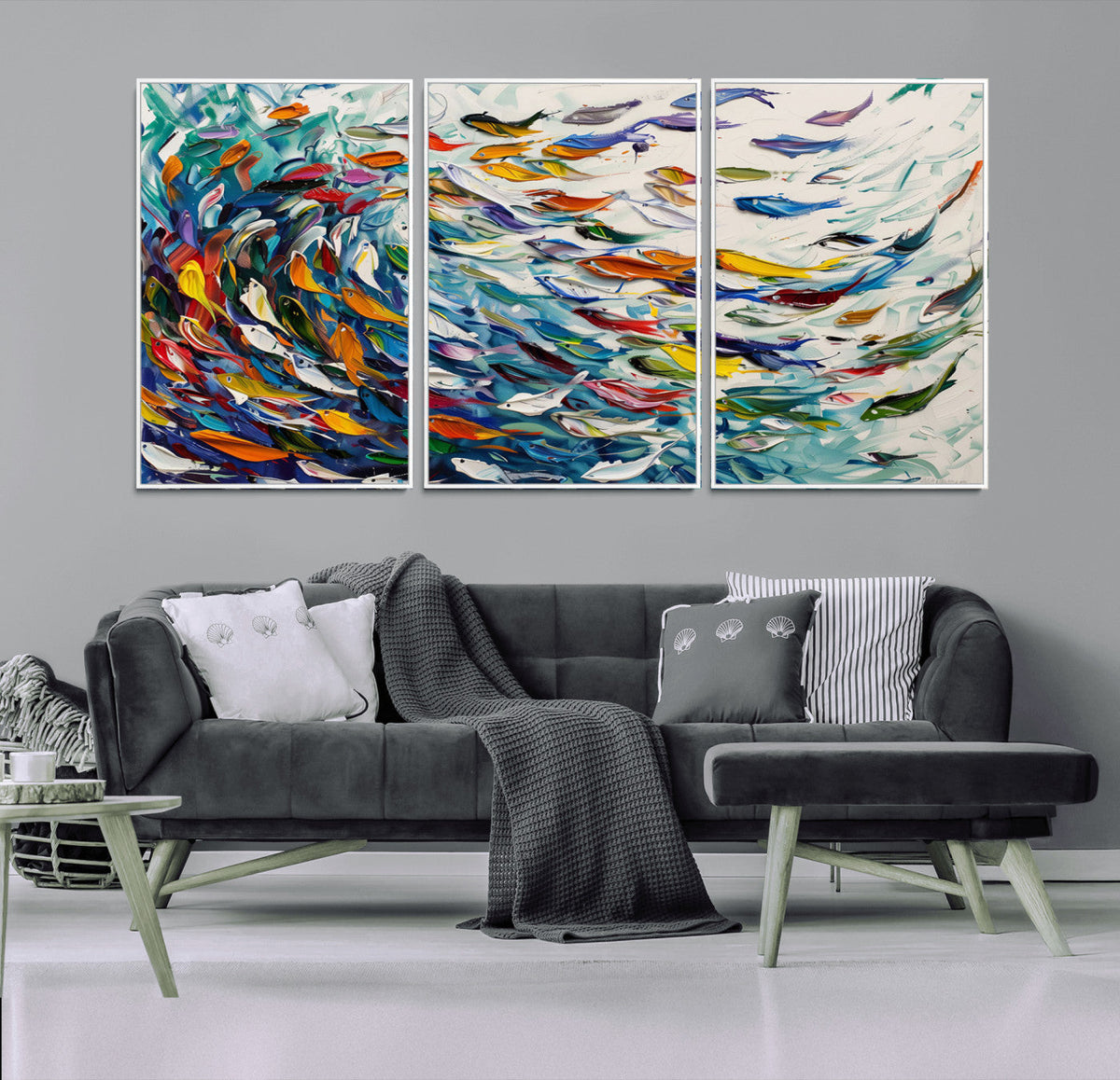 Modern Abstract Fish Shoal Wall Art Canvas Print, Colorful