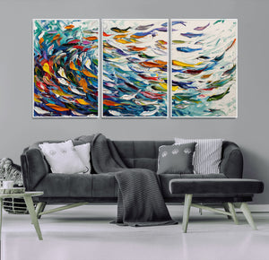Modern Abstract Fish Shoal Wall Art Canvas Print, Colorful