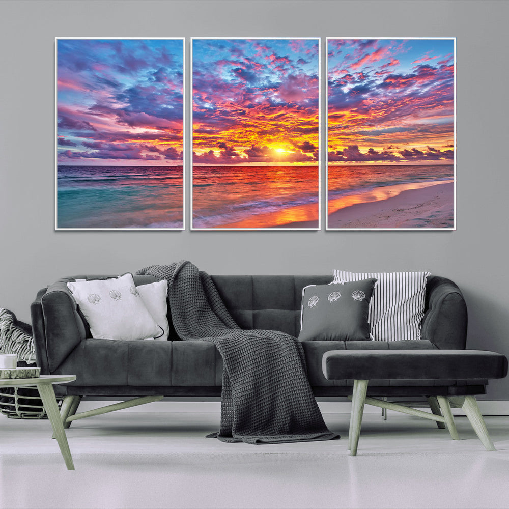 Vibrant Sunset Beach Wall Art - Ocean Sunset Canvas Print |