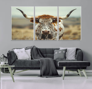 Texas Cow Longhorn Wall Art Canvas Print for Farm House Wall
