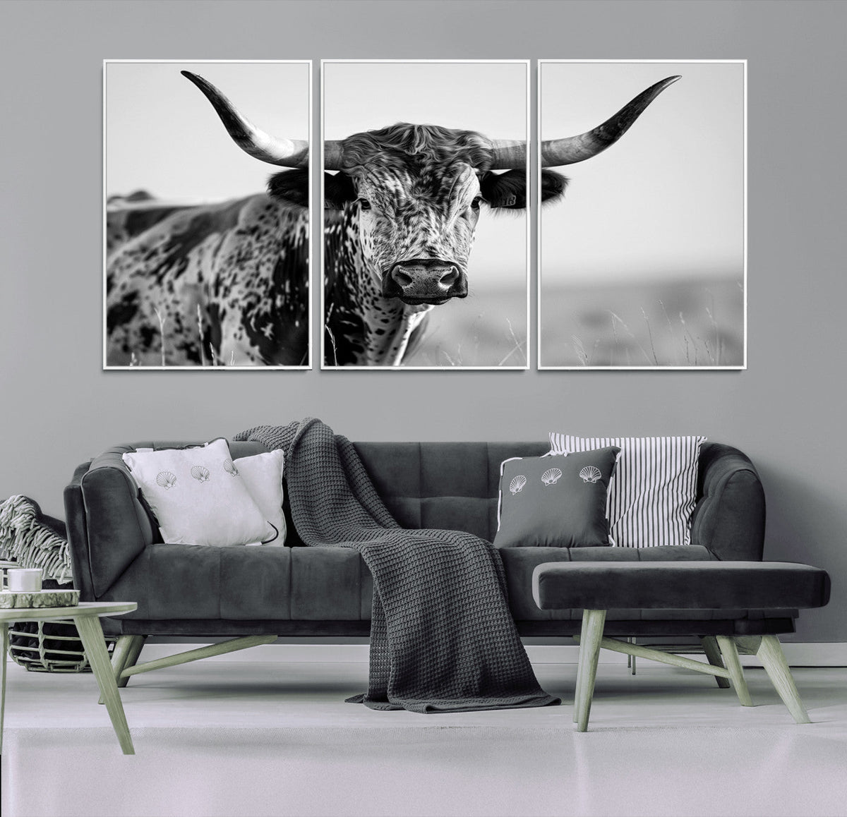 Texas Highland Cow Longhorn Canvas Print - Rustic Farmhouse