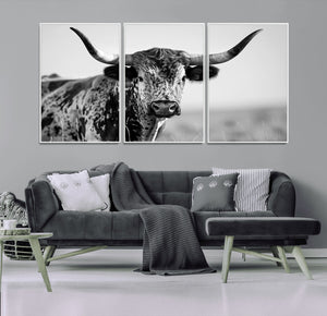 Texas Highland Cow Longhorn Canvas Print - Rustic Farmhouse