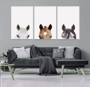 Horse Prints Set, Set of 3 Horse Wall Art, Horses Portraits,