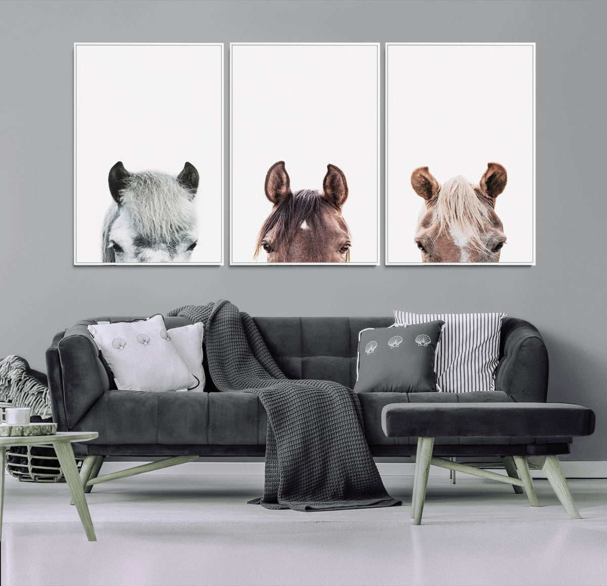 Horse Wall Art - Minimalist Horse Triptych Wall Art – Modern
