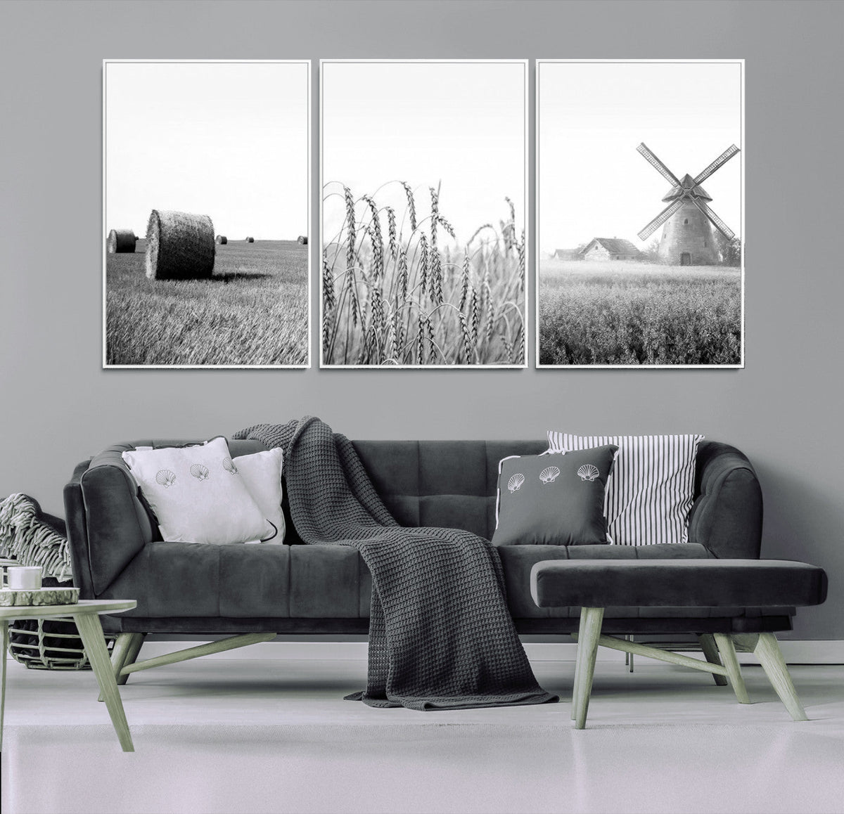 Vintage Farmhouse Black and White Triptych Wall Art – Giclee