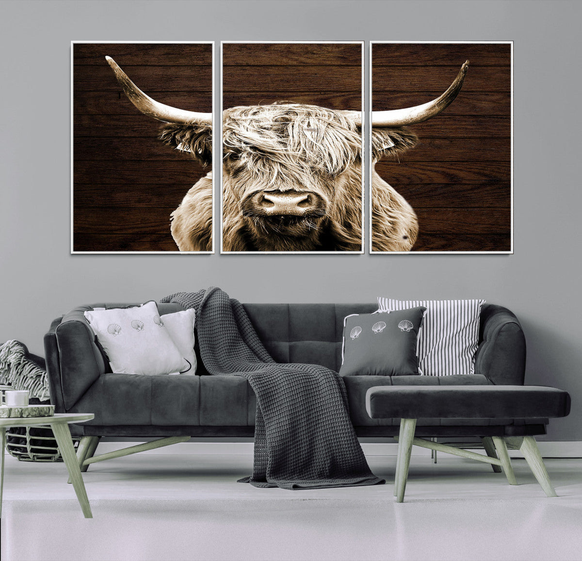Highland Cow Wall Art Canvas Print, Rustic Farmhouse Decor,