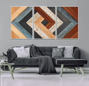 Geometric Wood Art Wall Decor Canvas Print, Rustic Wooden