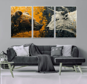 Bear and Bull Wall Art Canvas Print – Abstract Animal