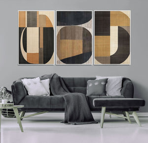 Modern Brown Wabi Sabi Wall Art Canvas Print Set – Framed