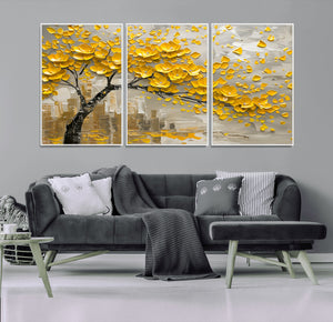 Yellow Blossom Tree Canvas Wall Art - Floral Abstract Modern