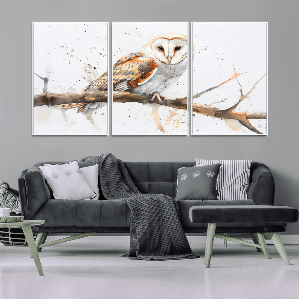 Barn Owl Wall Art on Branch | Stunning Canvas Print for