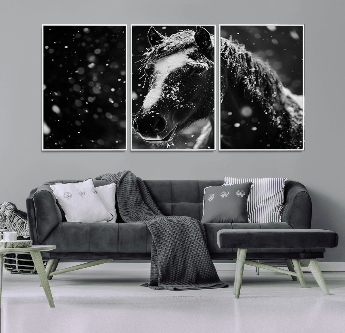 Winter Horse Wall Art | Black and White Horse Print | Ready