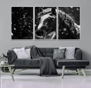 Winter Horse Wall Art | Black and White Horse Print | Ready