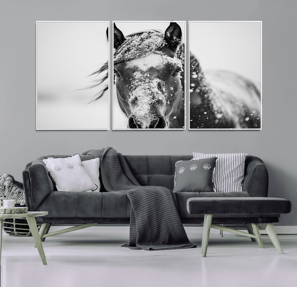 Western Wall Art | Black and White Winter Horse Wall Art |