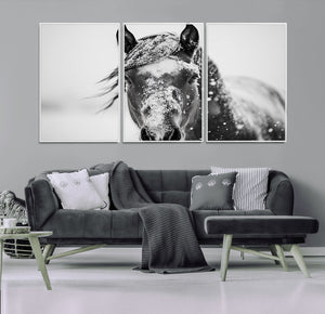 Western Wall Art | Black and White Winter Horse Wall Art |