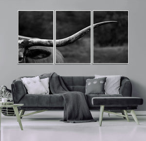 Cow Longhorn Wall Art | Black and White Print | Ready to