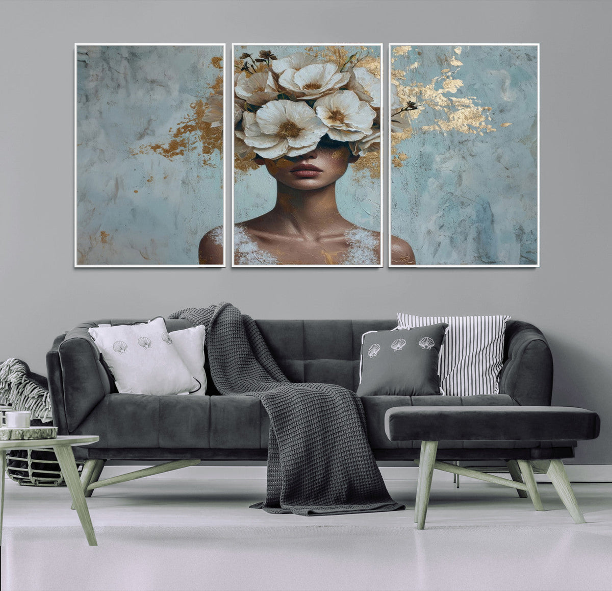 Golden Petal Wall Art - Petal Silhouette Woman Wall Art