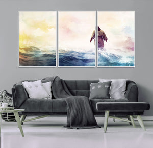 Watercolor Jesus Walking on Water Canvas Print, Christian