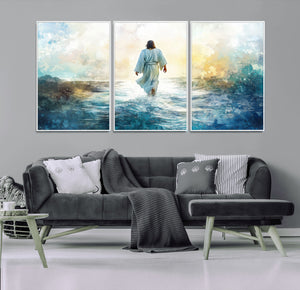 Watercolor Jesus Walking on Water Canvas Print, Christian