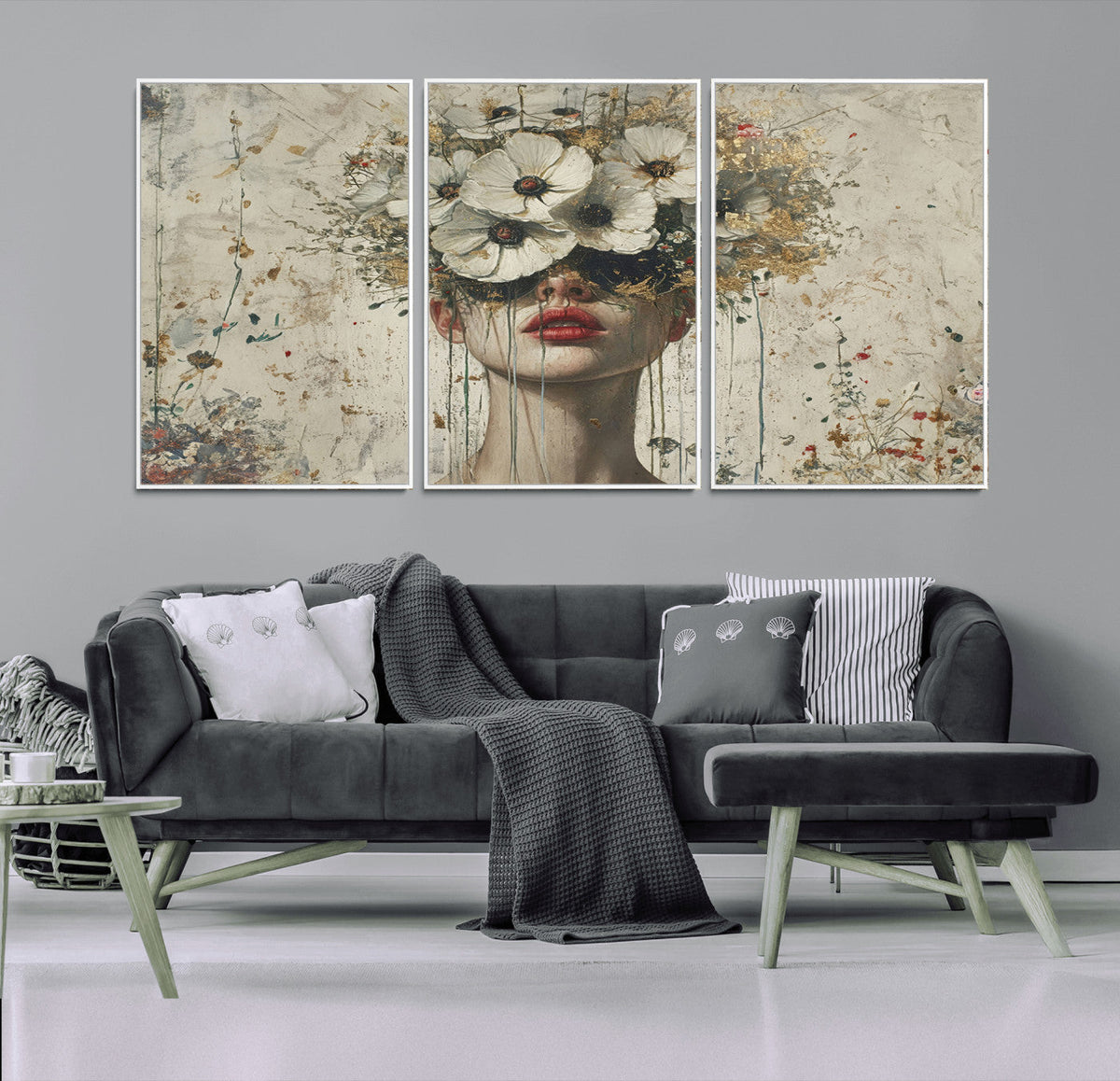 Abstract Floral Women Patel Wall Art Canvas Print
