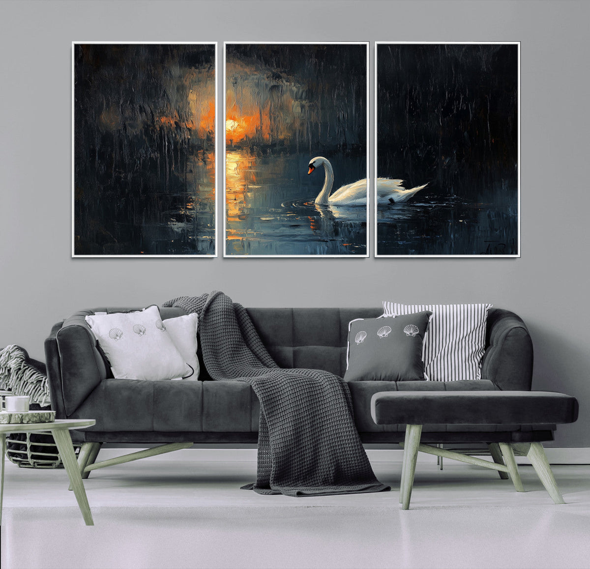 Abstract Swan on Water Wall Art Canvas Print - Elegant