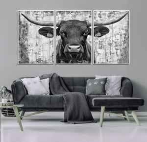 Abstract Longhorn Bull Wall Art Canvas Print - Rustic Texas